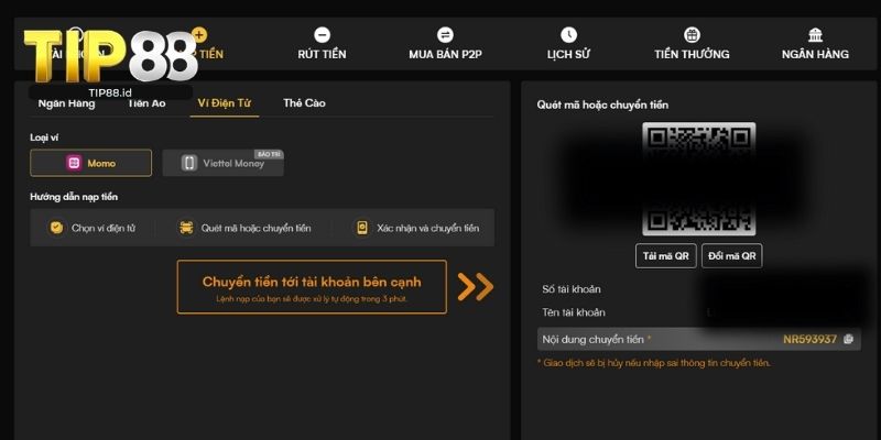 Quy trình nạp tiền sảnh cược bằng ví điện tử
